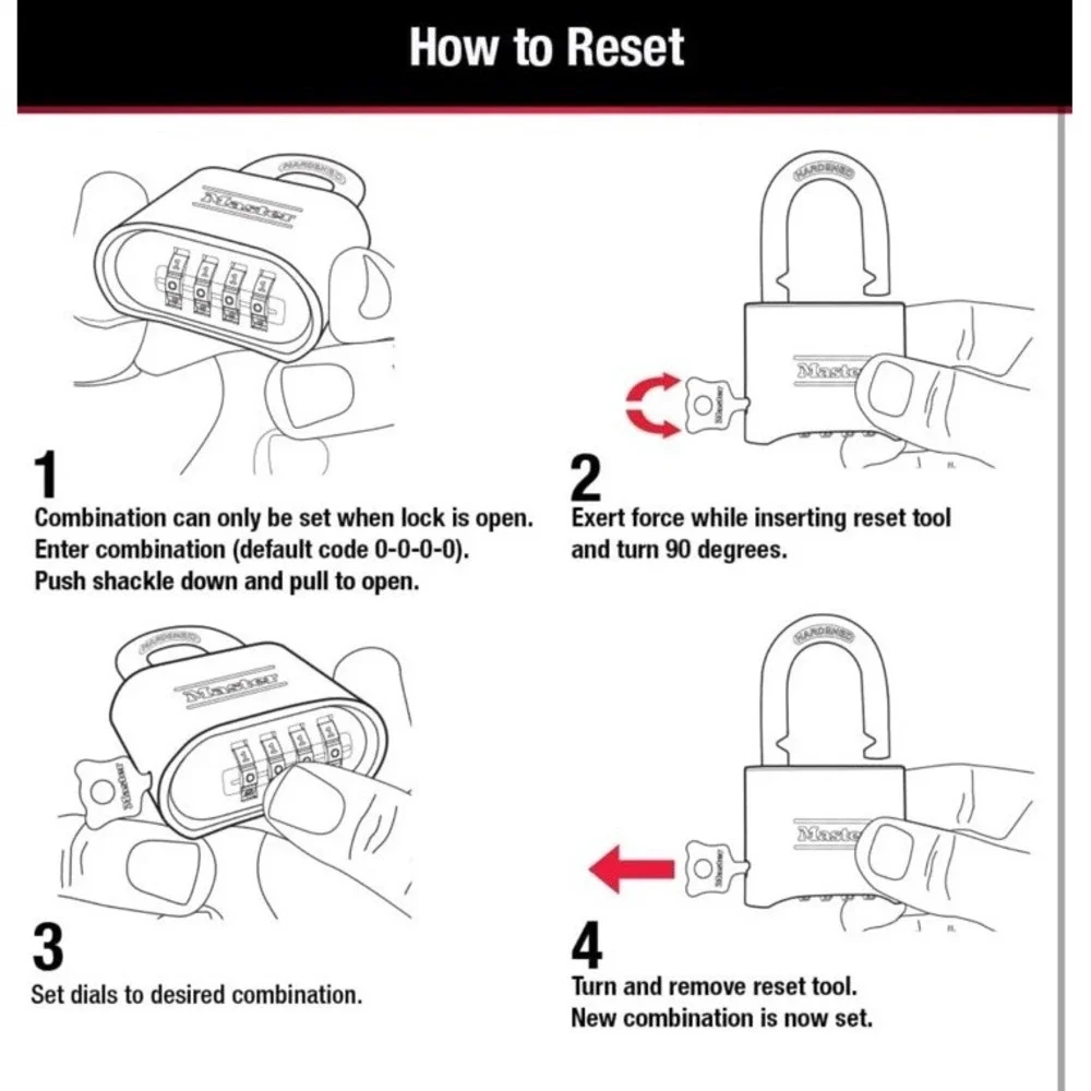 4 pack Master Lock Set Your Own Combination Padlock Black Resettable 178EC4‎
